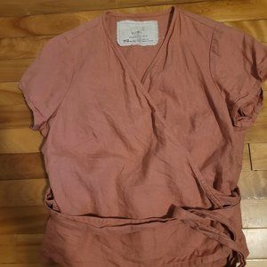 Notperfectlinen Cropped linen wrap top